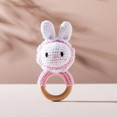 Crochet Bunny Rattle Wooden Teether Ring and Soother