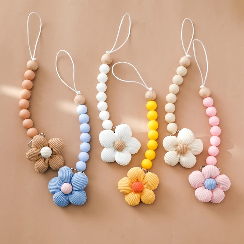 Baby Flower Silicone Bead Pacifier Chain & Teething Clip