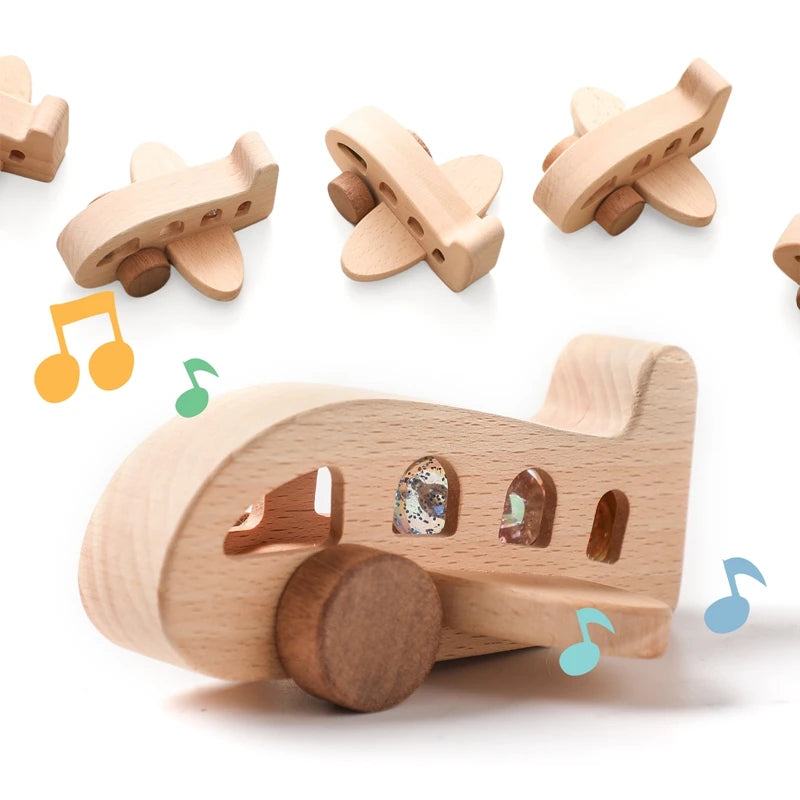 Montessori Wooden Plane Toy with Glass Beads for Kids