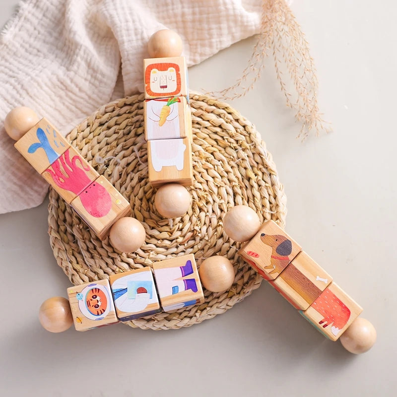 Baby Wooden Rattle Rotating Animal Matching Toy