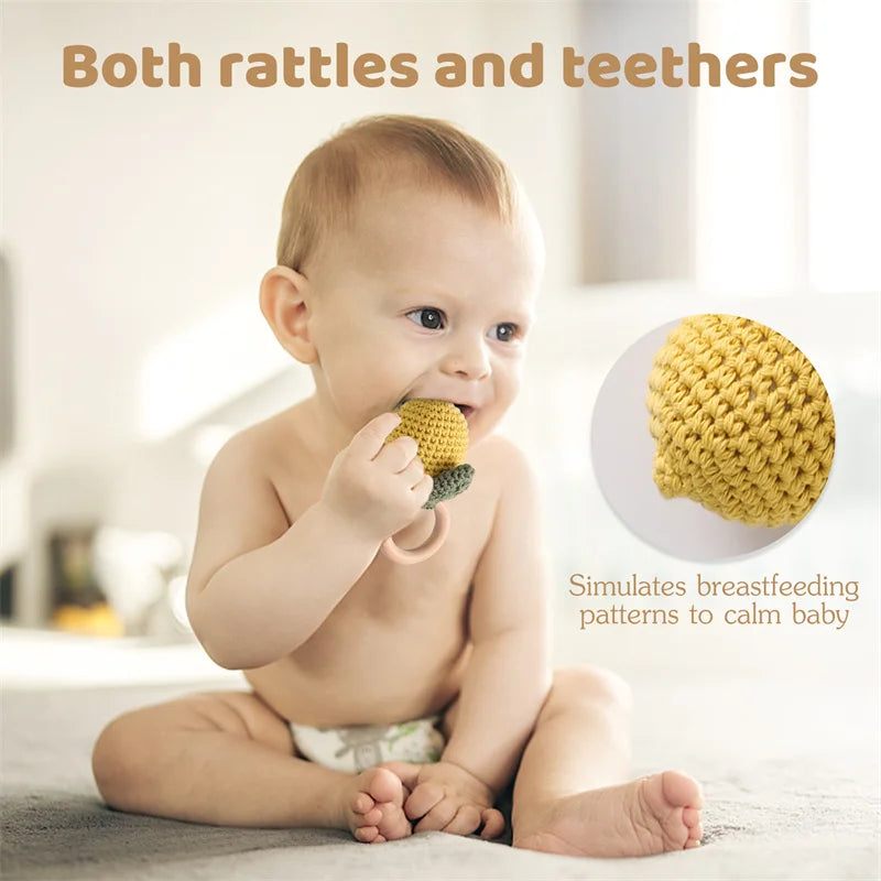 Baby Crochet Teether Bunny & Wooden Rattle Toy