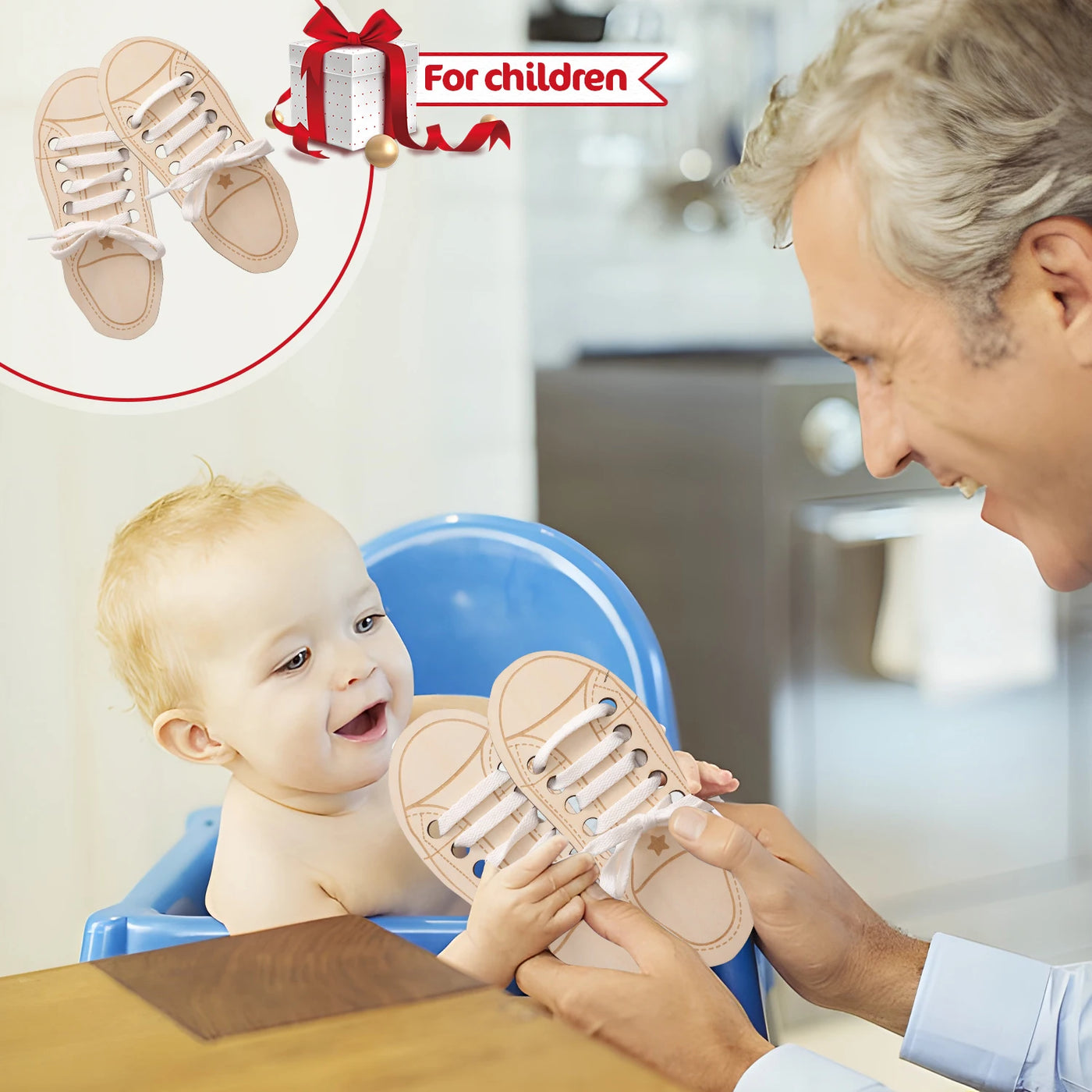 Wooden Lacing Shoe Toy for Learning to Tie Laces"