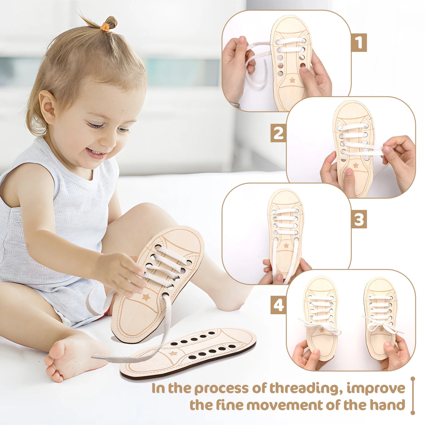 Wooden Lacing Shoe Toy for Learning to Tie Laces"