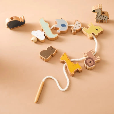 Baby Animal Threading Toys Wooden Montessori Finger Exercise