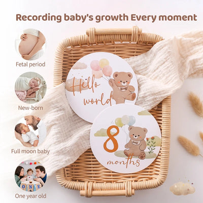 Newborn Milestone Cards Cartoon Bear Photography Props (0-12 Months)