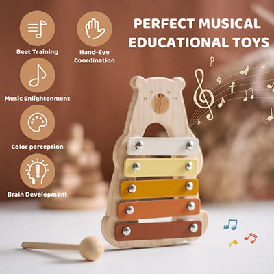 Montessori Wooden Baby Music Toy Set Cartoon Xylophone for Infants