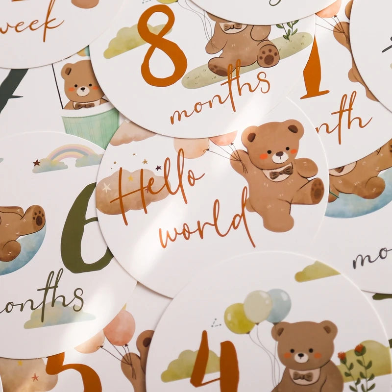 Newborn Milestone Cards Cartoon Bear Photography Props (0-12 Months)