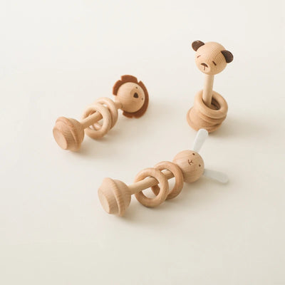 Wooden Animal Teether & Rattle for Newborns (0-12 Months)