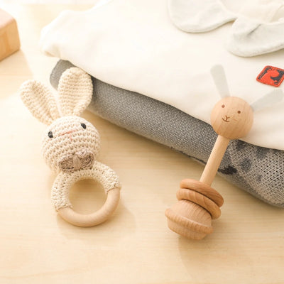 Baby Rattle Montessori Crochet Rabbit Toy and Wooden Set