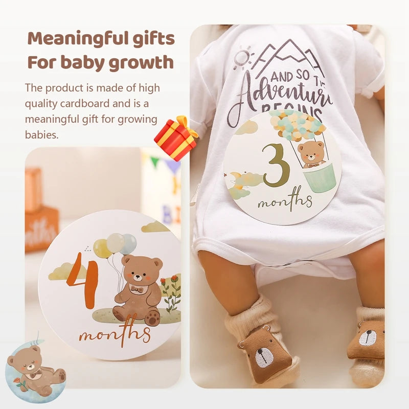 Newborn Milestone Cards Cartoon Bear Photography Props (0-12 Months)