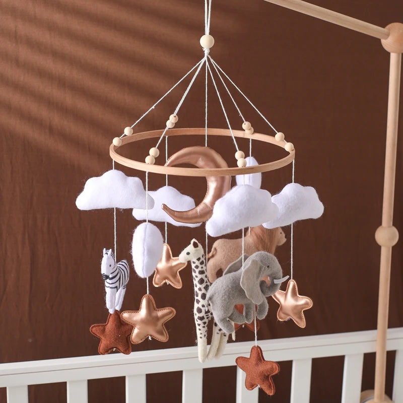 Wooden Crib Mobile Bed Bell Animal Kingdom Music Box Toy