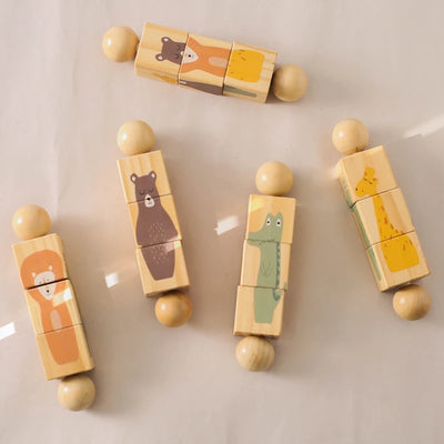 Baby Wooden Rotating Rattle Animal Matching Montessori Toy