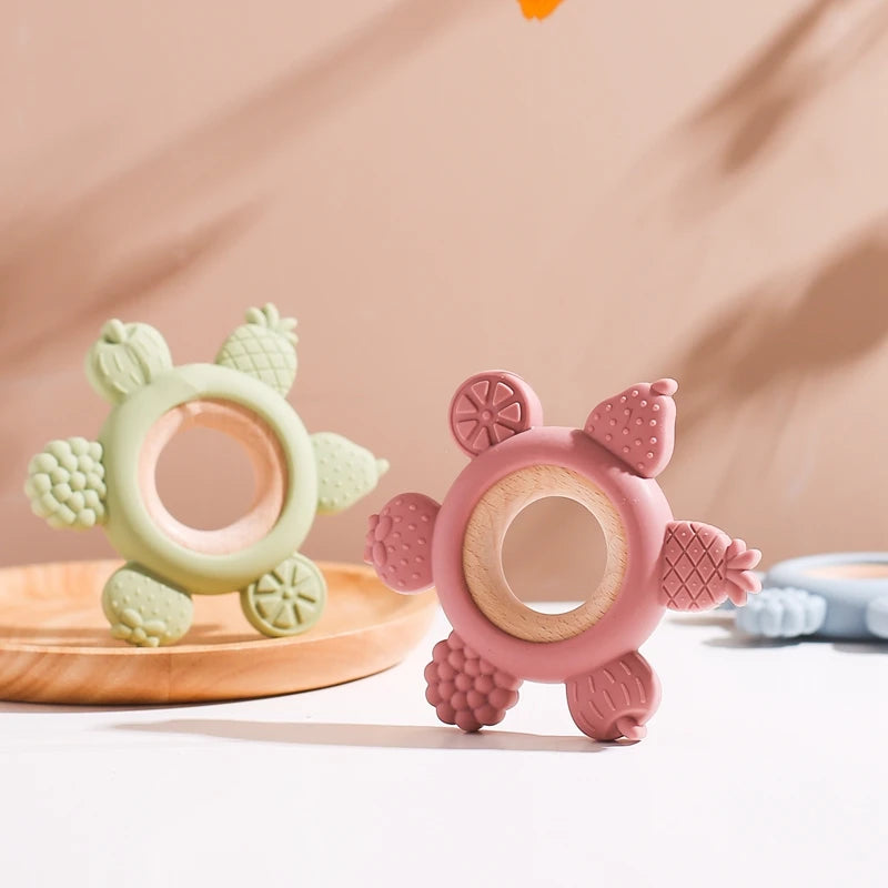 Baby Fruit Teether & Rattle BPA-Free Silicone for 0-12 Months