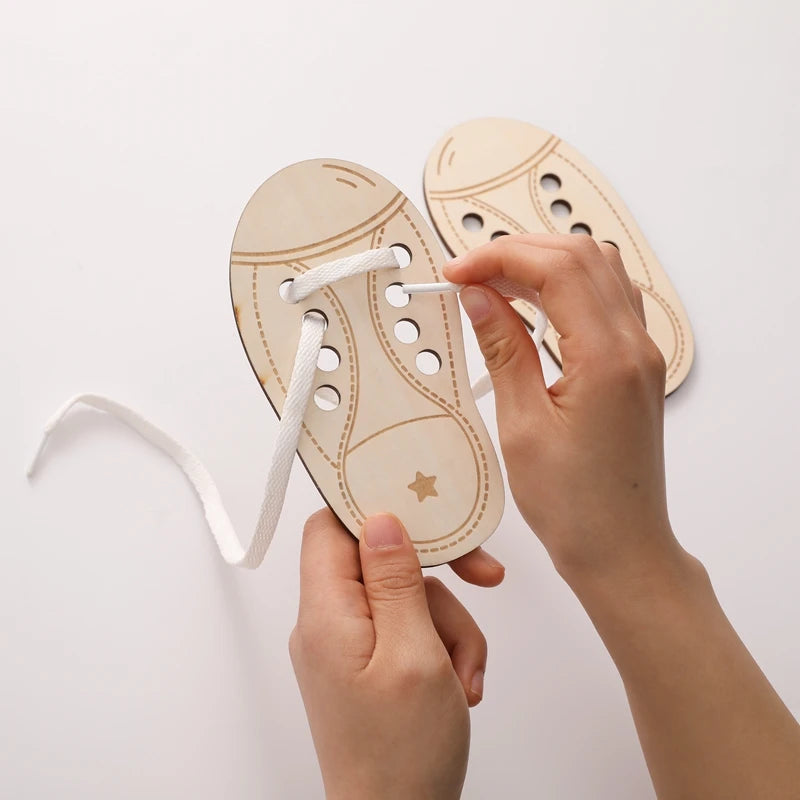 Wooden Lacing Shoe Toy for Learning to Tie Laces"