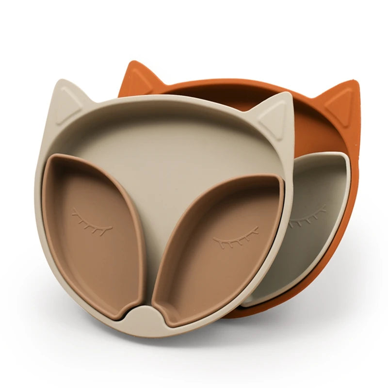 Baby Safe Silicone Fox Dining Plate Suction Bowl for Kids