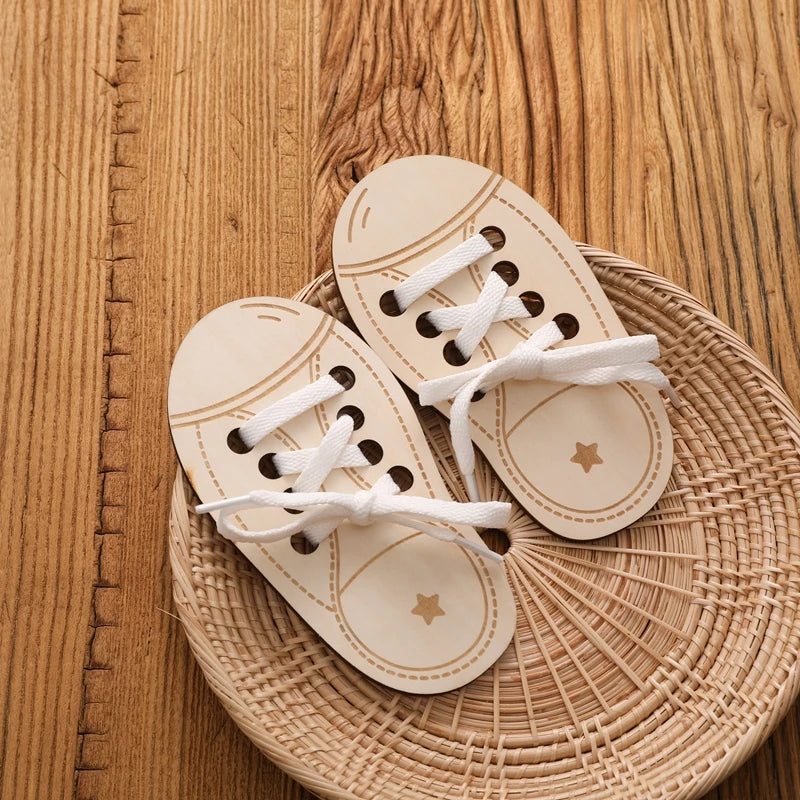 Wooden Lacing Shoe Toy for Learning to Tie Laces"