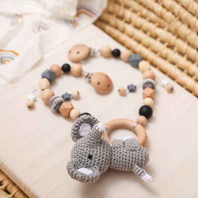 Baby Wooden Crochet Stroller Toys Hanging Rattle and Animal Mobiles