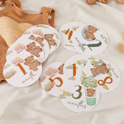 Newborn Milestone Cards Cartoon Bear Photography Props (0-12 Months)