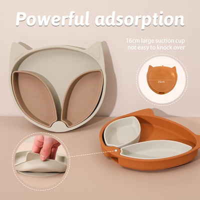 Baby Safe Silicone Fox Dining Plate Suction Bowl for Kids