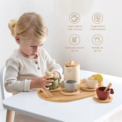 Baby Play House Afternoon Tea Set Wooden Coffee Machine Toy