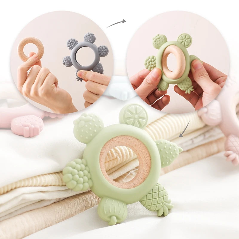 Baby Fruit Teether & Rattle BPA-Free Silicone for 0-12 Months