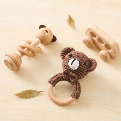 Baby Rattle Montessori Crochet Rabbit Toy and Wooden Set