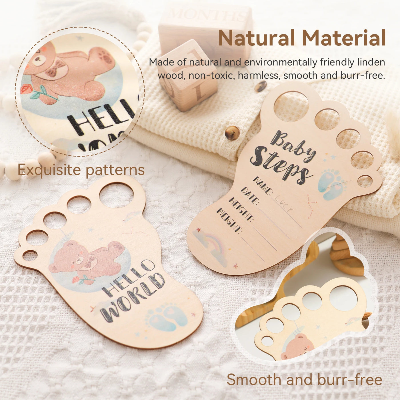 Baby Footprint Milestone Card Wooden Photography Prop for Newborns