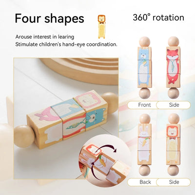 Baby Wooden Rattle Rotating Animal Matching Toy