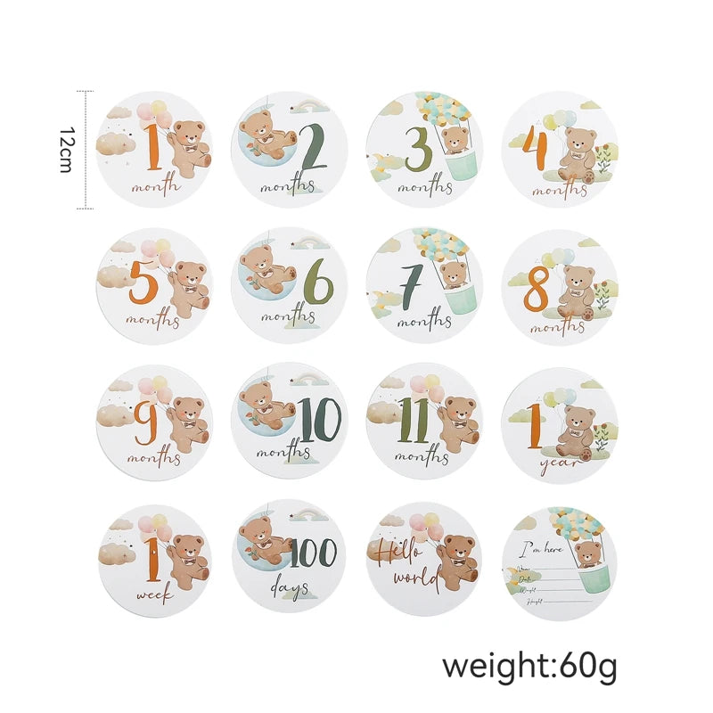 Newborn Milestone Cards Cartoon Bear Photography Props (0-12 Months)