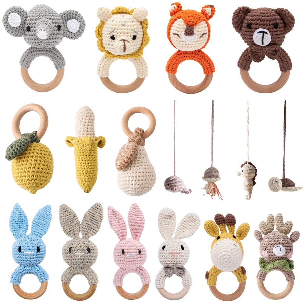 Baby Crochet Teether Bunny & Wooden Rattle Toy