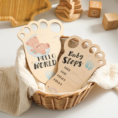 Baby Footprint Milestone Card Wooden Photography Prop for Newborns