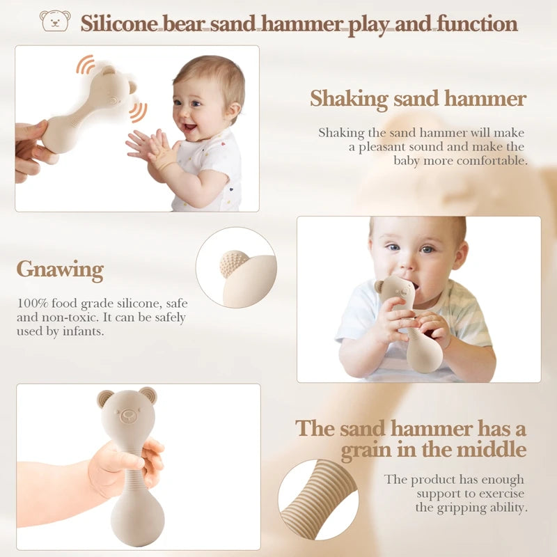 Baby Silicone Sand Hammer Toys Teether & Maracas for 0-12 Months