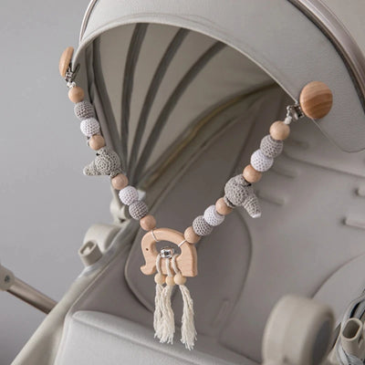 Baby Elephant Pendant Stroller Chain: Crochet Beads & Rattle