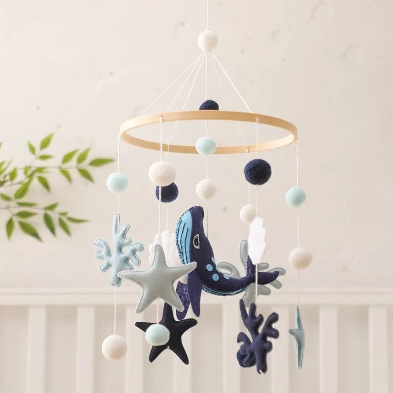 Baby Rattle Whale Mobile Ocean Felt Bell Hanging Toy for Infants