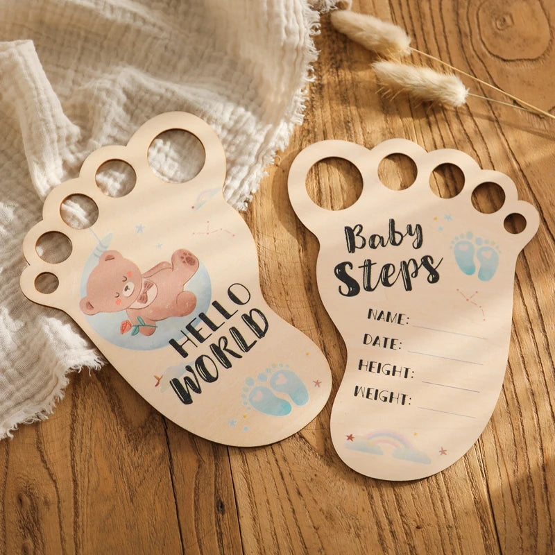 Baby Footprint Milestone Card Wooden Photography Prop for Newborns