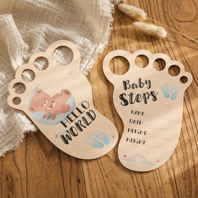 Baby Footprint Milestone Card Wooden Photography Prop for Newborns