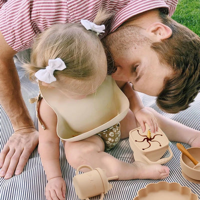 Baby Silicone Plate & Snack Cup Set with Suction, Spoon, and Bib