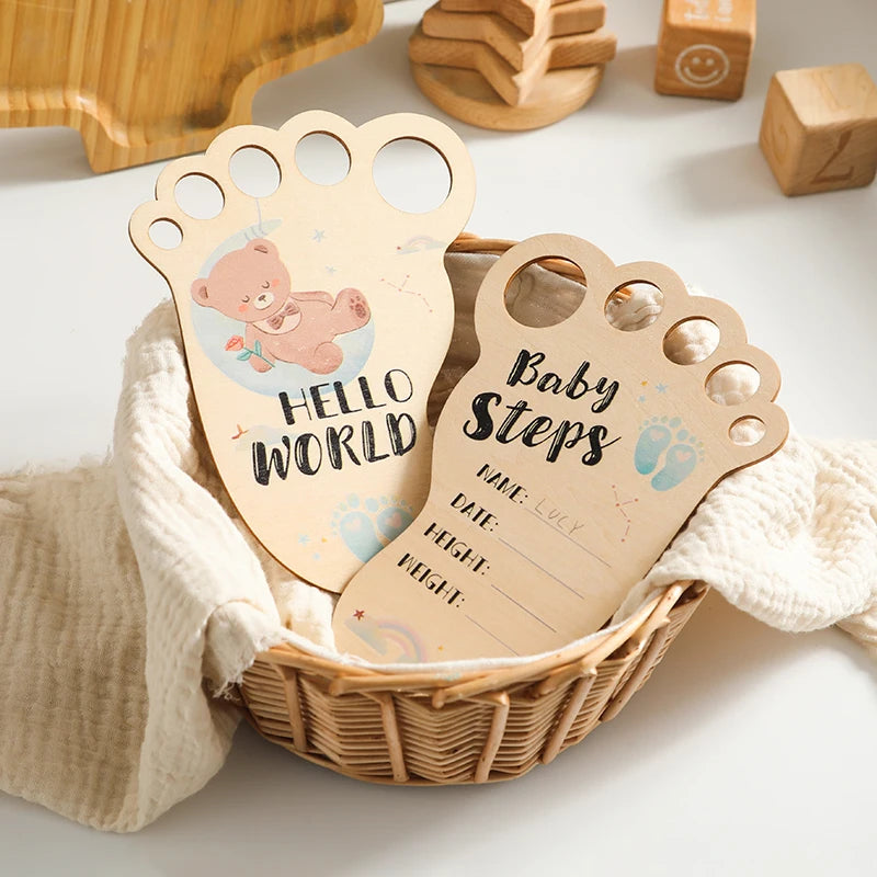 Baby Footprint Milestone Card Wooden Photography Prop for Newborns