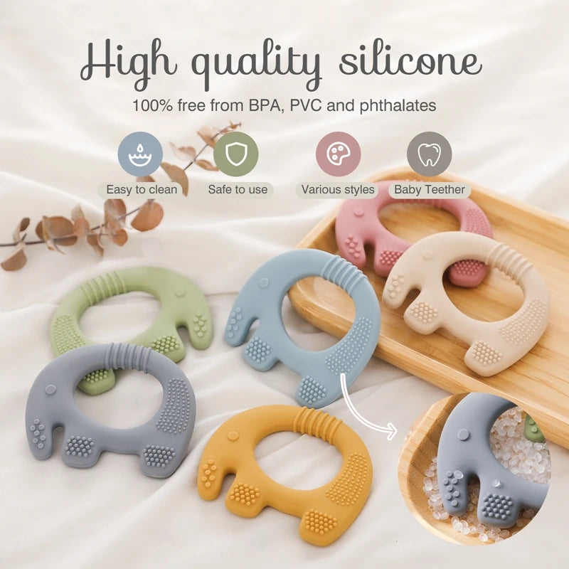 Baby Teether Elephant Toy & Rattle BPA-Free Silicone for 0-12 Months