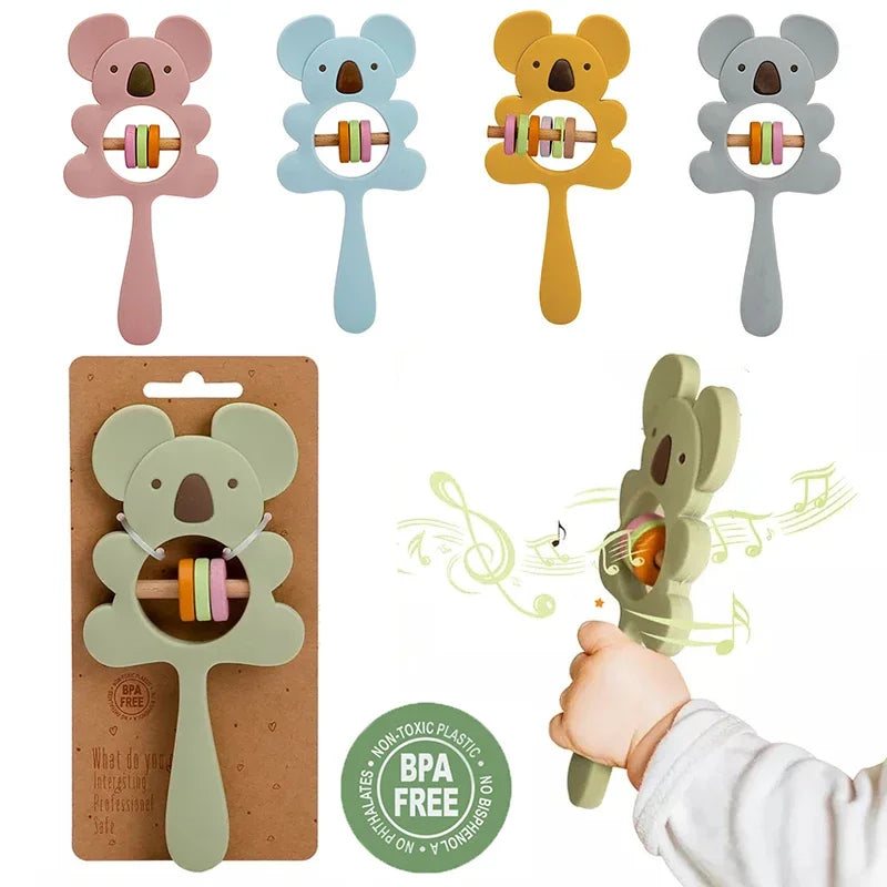 Silicone Koala & Elephant Teether Rattles BPA Free Baby Toys