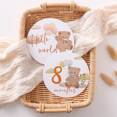 Newborn Milestone Cards Cartoon Bear Photography Props (0-12 Months)