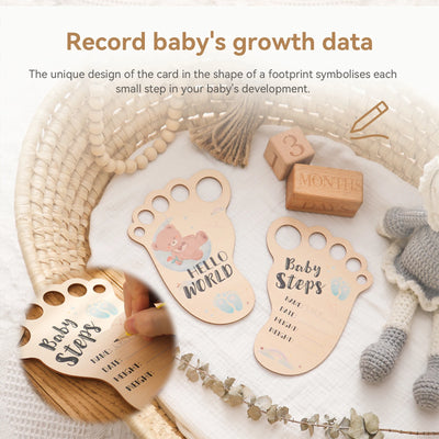 Baby Footprint Milestone Card Wooden Photography Prop for Newborns