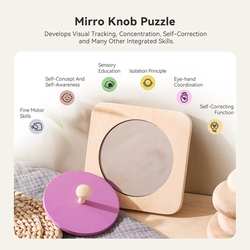 Montessori Mirror Puzzle Wooden Busy Board for Toddlers