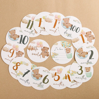 Newborn Milestone Cards Cartoon Bear Photography Props (0-12 Months)