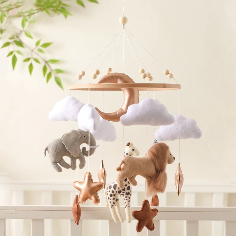 Wooden Crib Mobile Bed Bell Animal Kingdom Music Box Toy