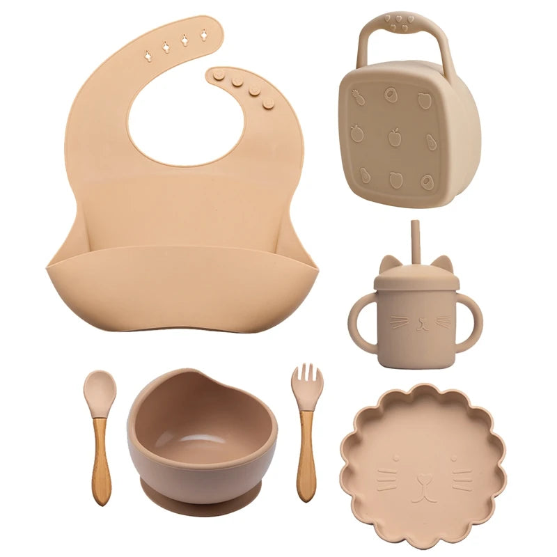 Baby Silicone Plate & Snack Cup Set with Suction, Spoon, and Bib