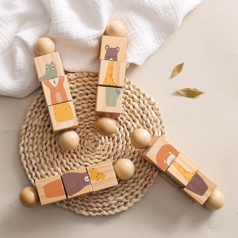 Baby Wooden Rotating Rattle Animal Matching Montessori Toy