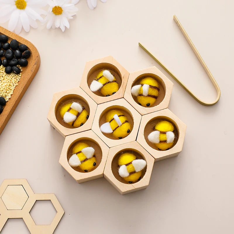 Wooden Bee Puzzle Toy Montessori Fine Motor Skill Game