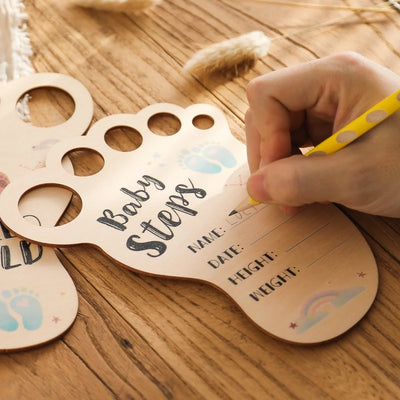 Baby Footprint Milestone Card Wooden Photography Prop for Newborns