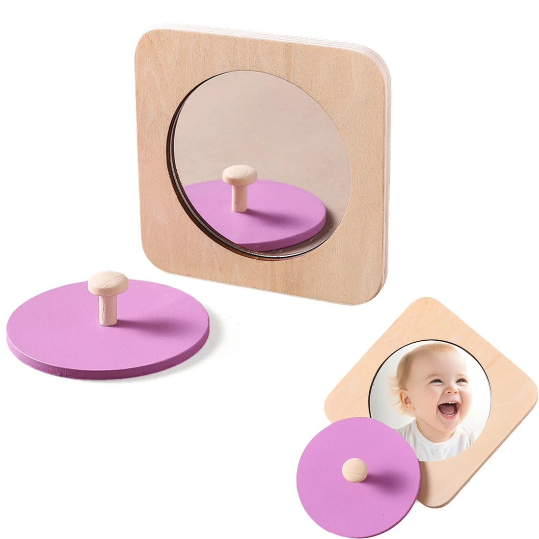 Montessori Mirror Puzzle Wooden Busy Board for Toddlers